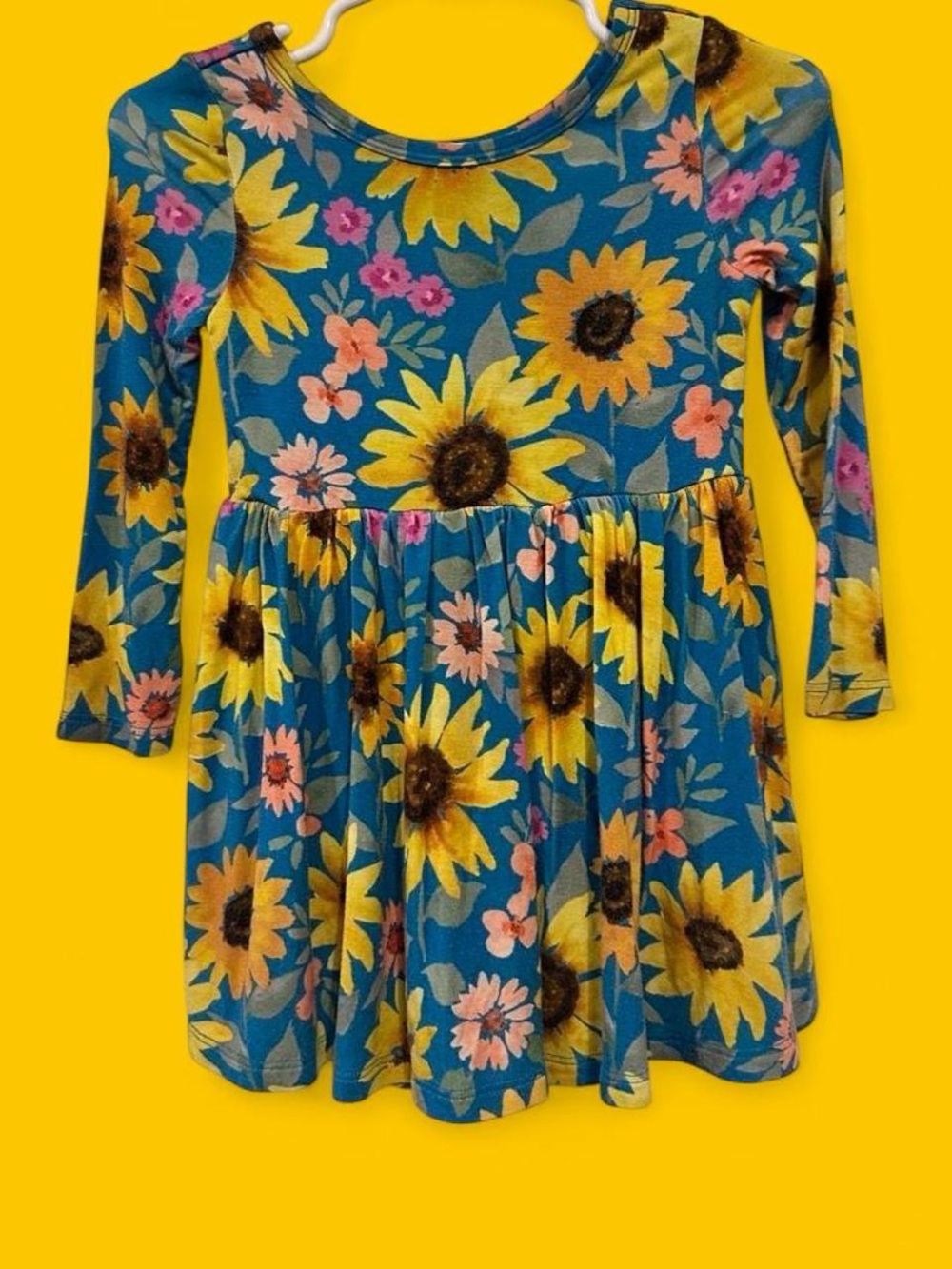 Little Sleepies Blue Sunflower Floral Long-Sleeve Dress